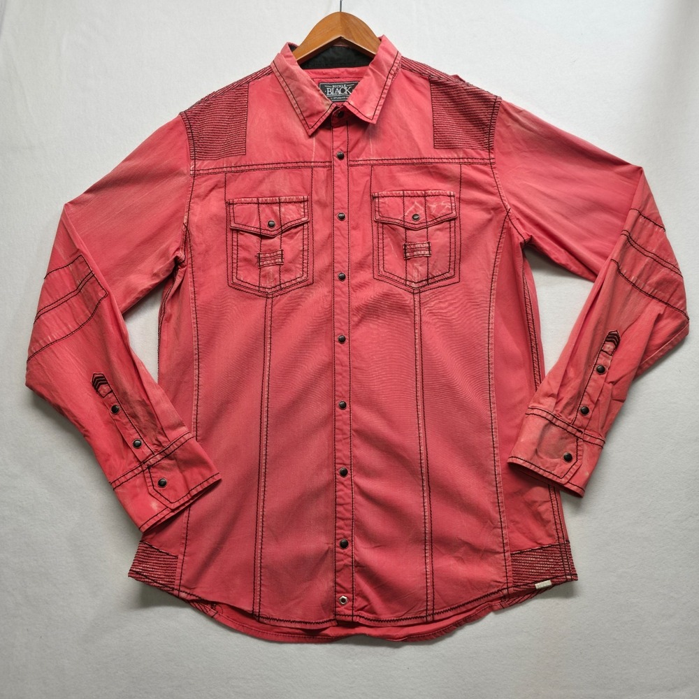 Buckle Black Men's Red Long Sleeve Pearl Snap Shirt Size Large